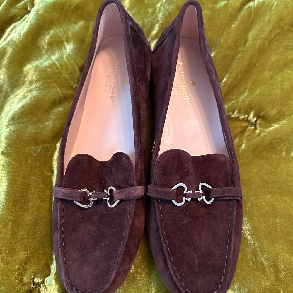 Kate Spade Burgundy Suede Loafers with Silver Detail